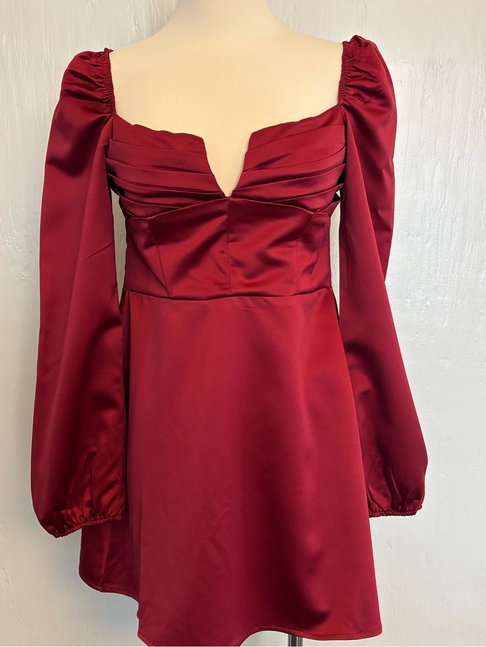 Princess Polly Wine Red Satin Long Sleeve Mini Dress